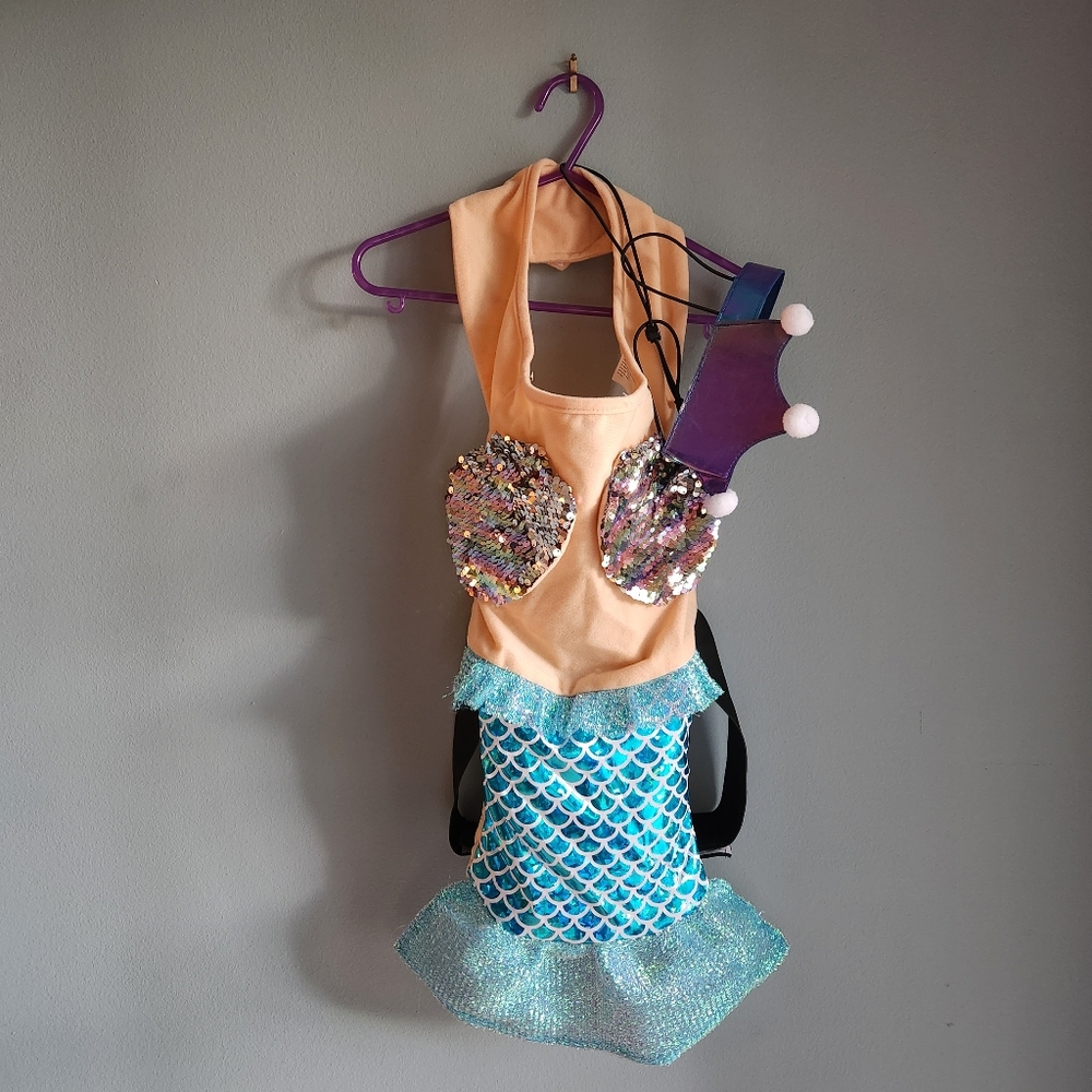 Large Dog Mermaid Halloween Costume with a Crown